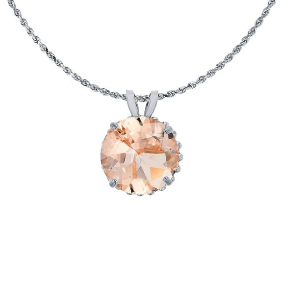 Decadence 10K White Gold 7mm Round Cut with Bead Frame Rabbit Ear 18" Rope Chain Necklace