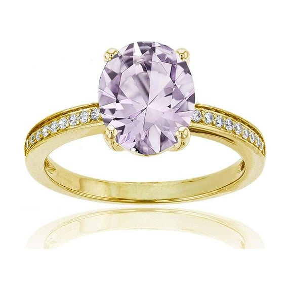 Decadence 10K Yellow Gold 0.10 CTTW Round Diamond Channel Set & 10x8 Oval Gemstone Engagement Ring