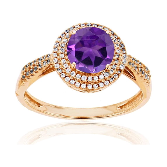Decadence 10K Yellow Gold 0.15 CTTW Round Diamond & 7mm Round Gemstone Double Halo Ring