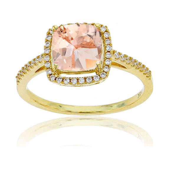 Decadence 10K Yellow Gold 0.18 CTTW Round Diamond & 7mm Cushion Rose De France Halo Ring