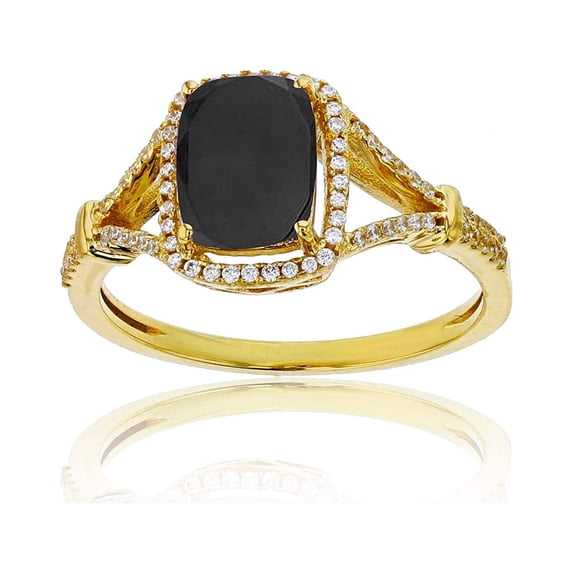 Decadence 10K Yellow Gold 0.22 CTTW Round Diamond & 8x6mm Cushion Gemstone Split Shank Ring