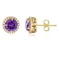 thumbnail image 1 of Decadence 10K Yellow Gold 6mm Round Gemstone & 0.2 CTTW Diamond Halo Stud Earring, 1 of 4