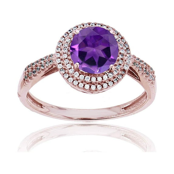 Decadence 14K Rose Gold 0.15 CTTW Round Diamond & 7mm Round Gemstone Double Halo Ring
