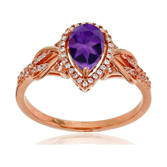 Decadence 14K Rose Gold 0.17 CTTW Round Diamond & 8x5mm Pear Cut Gemstone Knot Sides Ring