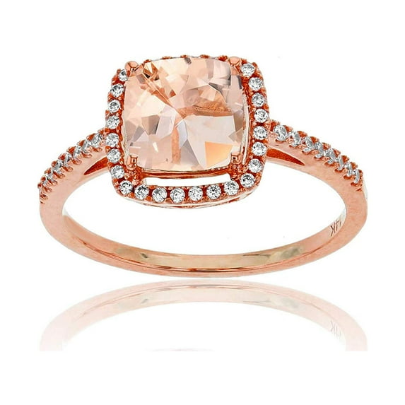 Decadence 14K Rose Gold 0.18 CTTW Round Diamond & 7mm Cushion Gemstone Halo Ring