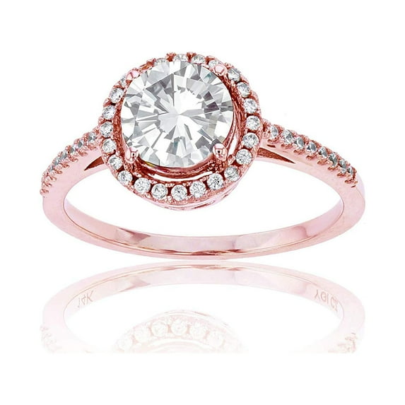 Decadence 14K Rose Gold 0.20 CTTW Round Diamond & 7mm Round Gemstone Halo Ring