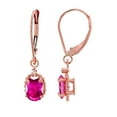thumbnail image 1 of Decadence 14K Rose Gold 1.25mm Round Created White Sapphire & 6x4mm Oval Glass Filled Ruby Bead Frame Drop Leverback Earring, 1 of 4