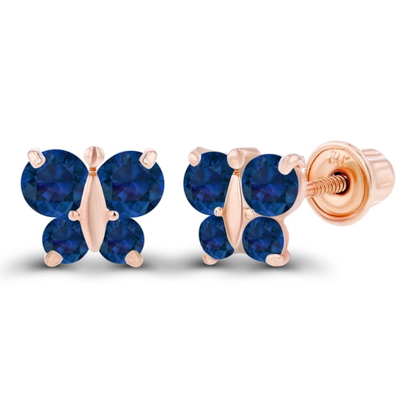 Decadence 14K Rose Gold 2mm & 2.50mm Created Blue Sapphire September Birthstone Screwback Stud Earrings For Women | 5mm Butterfly | 14K Gold Natural or Created Screwback Earrings For Women and Girls