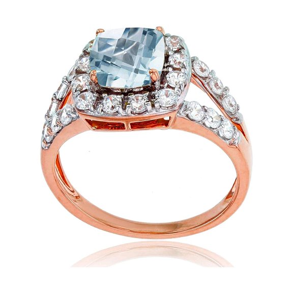Decadence 14K Rose Gold 7mm Cushion Gemstone & 2mm Round White Topaz Ring