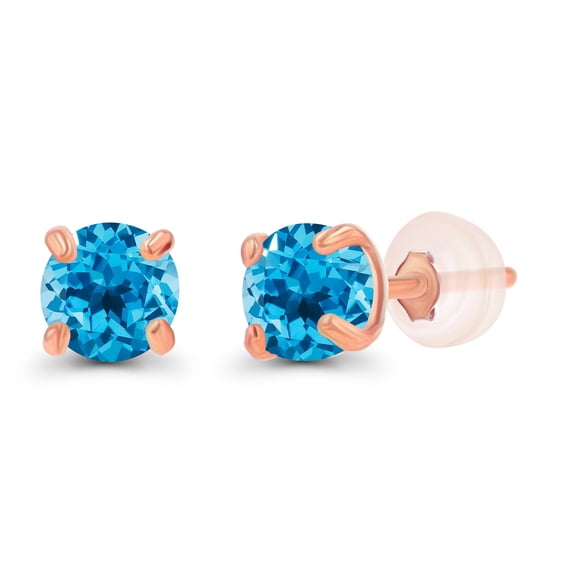 Decadence 14K Rose Gold Plated 925 Sterling Silver 3mm Round Natural Swiss Blue Topaz December Birthstone Stud Earrings For Women
