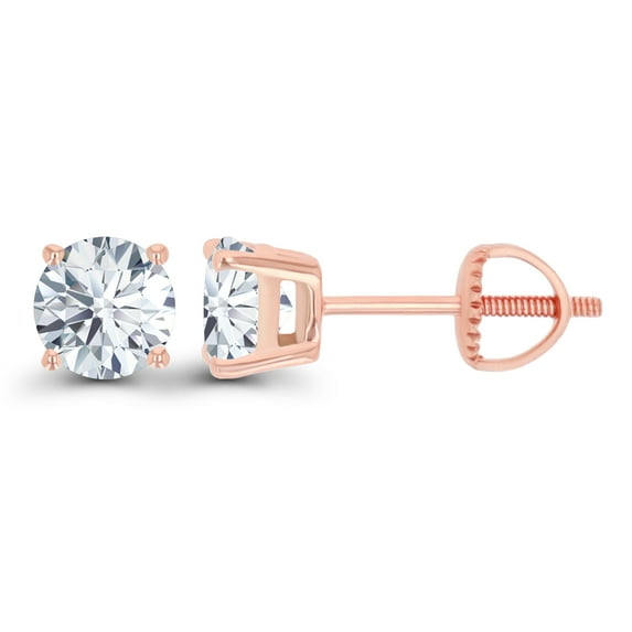 Decadence 14K Rose Gold Plated Sterling Silver 5mm Round Created White Sapphire April Birthstone Screwback Stud Earrings