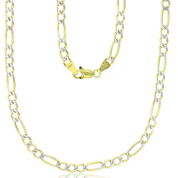 Decadence 14K Two Tone Solid Gold 4mm Figaro White Pave | 22" Necklace | Italian Gold Necklaces | Gold Figaro Necklaces for Men and Women