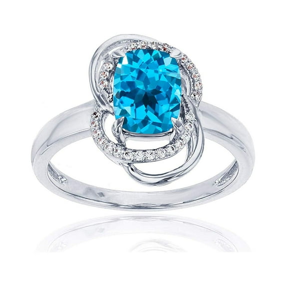 Decadence 14K White Gold 0.09 CTTW Round Diamond & 8x6mm Cushion Gemstone Knot Ring