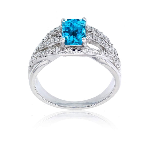 Decadence 14K White Gold 0.10 CTTW Round Diamond & 7x5mm Octagon Gemstone Ring