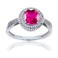 thumbnail image 1 of Decadence 14K White Gold 0.15 CTTW Rnd Diamond & 7mm Rnd Created Ruby Sapphire Double Halo Ring, 1 of 4