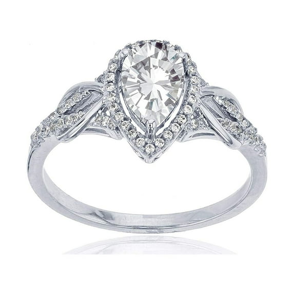 Decadence 14K White Gold 0.17 CTTW Round Diamond & 8x5mm Pear Cut Gemstone Knot Sides Ring