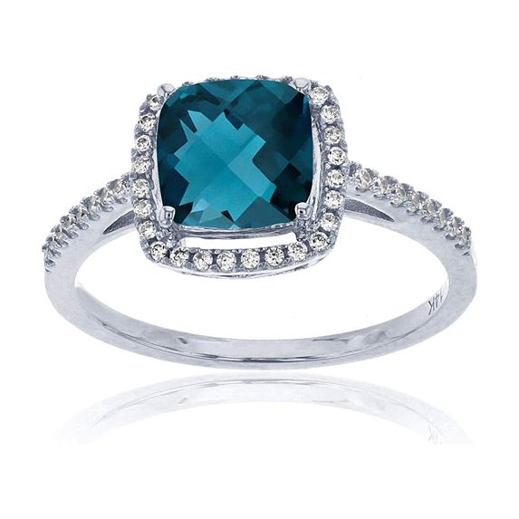 Decadence 14K White Gold 0.18 CTTW Round Diamond & 7mm Cushion Gemstone Halo Ring