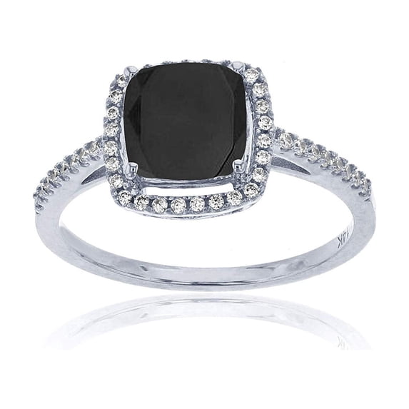 Decadence 14K White Gold 0.18 CTTW Round Diamond & 7mm Cushion Gemstone Halo Ring