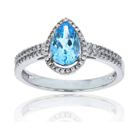 Decadence 14K White Gold 0.20 CTTW Round Diamond & 8x5mm Pear Cut Gemstone Halo Ring