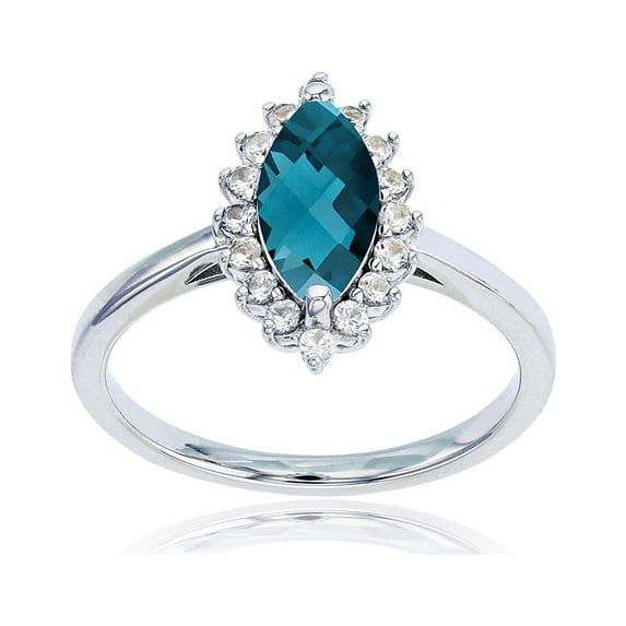 Decadence 14K White Gold 10x5 Marquise Gemstone & Round White Topaz Ring