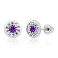 thumbnail image 1 of Decadence 14K White Gold 6mm Circle 2.50mm Natural Purple Amethyst February Birthstone Screwback Stud Earrings For Women | 1mm Created White Sapphire Pave Circle Screwback Earrings For Women, 1 of 5