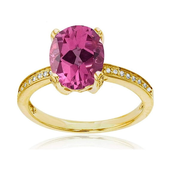 Decadence 14K Yellow Gold 0.08 CTTW Round Diamond Channel Set & 10x8 Oval Gemstone Engagement Ring