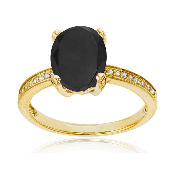 Decadence 14K Yellow Gold 0.08 CTTW Round Diamond Channel Set & 10x8 Oval Gemstone Engagement Ring