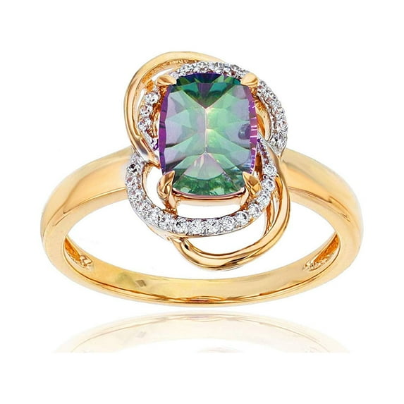 Decadence 14K Yellow Gold 0.09 CTTW Round Diamond & 8x6mm Cushion Gemstone Knot Ring