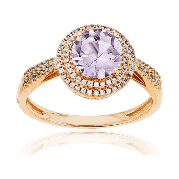 Decadence 14K Yellow Gold 0.15 CTTW Round Diamond & 7mm Round Rose De France Double Halo Ring