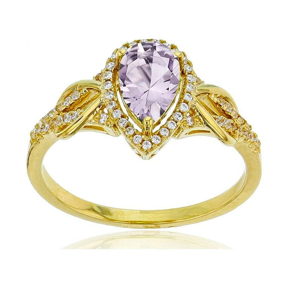 Decadence 14K Yellow Gold 0.17 CTTW Round Diamond & 8x5mm Pear Cut Gemstone Knot Sides Ring