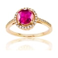thumbnail image 1 of Decadence 14K Yellow Gold 0.20 CTTW Rnd Diamond & 7mm Rnd Created Ruby Halo Ring, 1 of 3