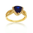 thumbnail image 1 of Decadence 14K Yellow Gold 0.20 CTTW Rnd Diamond & 8mm Trillion Created Blue Sapphire Split Shank Ring, 1 of 3
