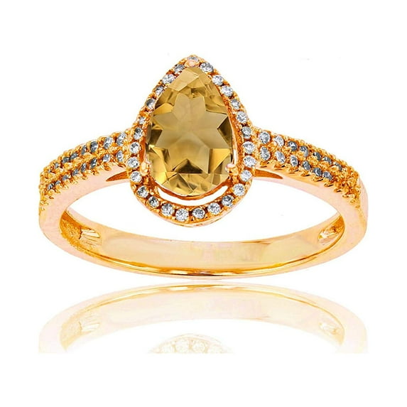 Decadence 14K Yellow Gold 0.20 CTTW Round Diamond & 8x5mm Pear Cut Gemstone Halo Ring