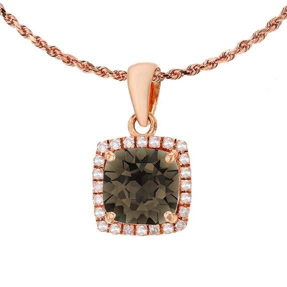 Decadence 14K Yellow Gold 7mm Cushion Gemstone & 0.12 CTTW Diamond Halo 18" Rope Chain Necklace