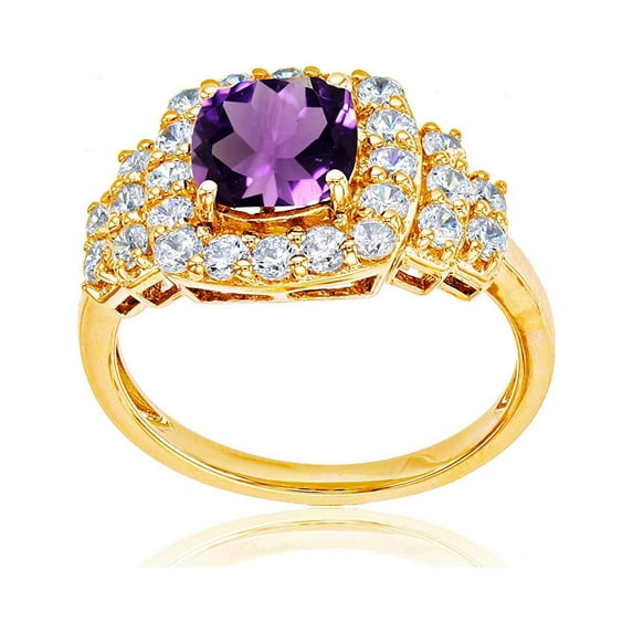 Decadence 14K Yellow Gold 7mm Cushion Gemstone & Round White Topaz Ring
