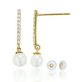 thumbnail image 1 of Decadence 14K Yellow Gold Pave Dangling 4mm Fresh Water Pearl Drop Earring & 14K Silicone Back, 1 of 4