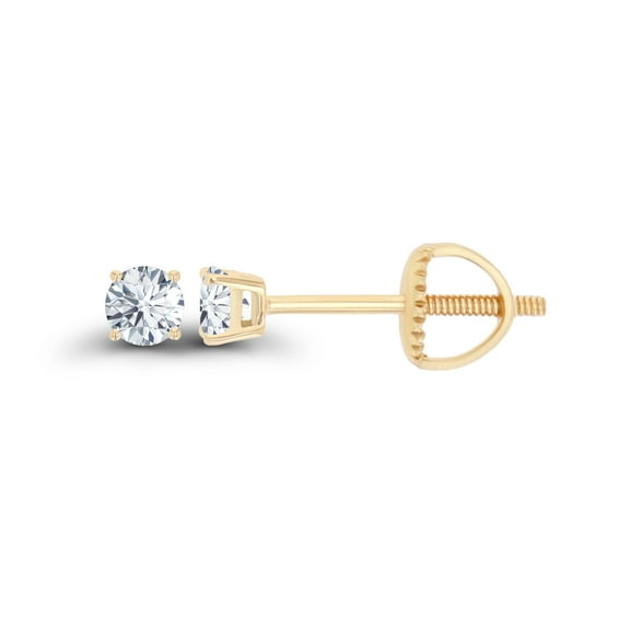 Decadence 14K Yellow Gold Plated Sterling Silver 3mm Round Created White Sapphire April Birthstone Screwback Stud Earrings