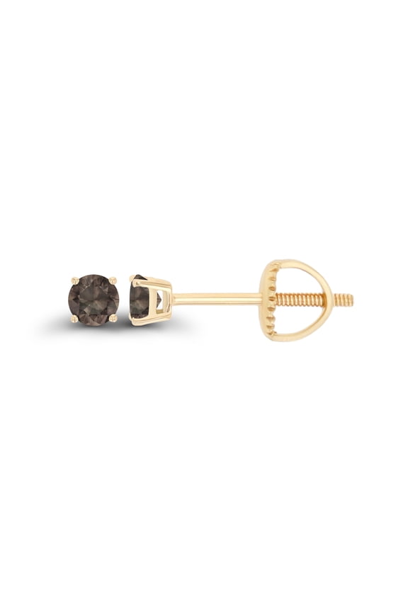 14K Yellow Gold Plated Sterling Silver 3mm Round Natural Smoky Quartz June Birthstone Screwback Stud Earrings