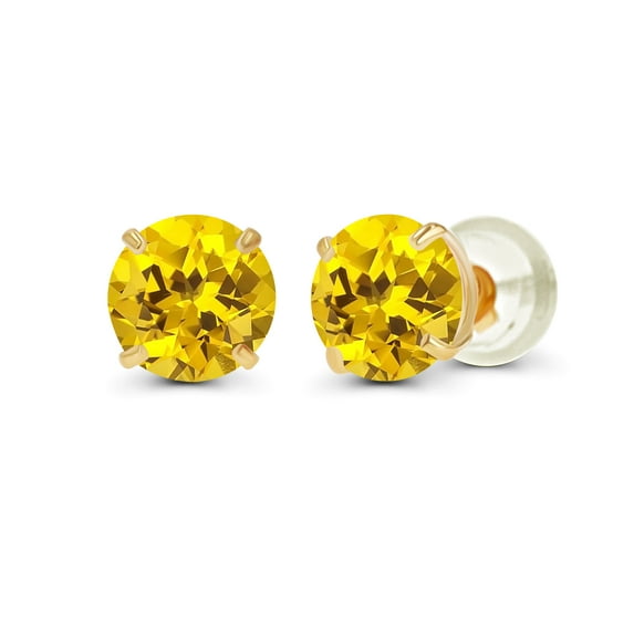 Decadence 14K Yellow Gold Plated Sterling Silver 4mm Round Created Yellow Sapphire Birthstone Prong Set Stud Earrings For Women and Girls