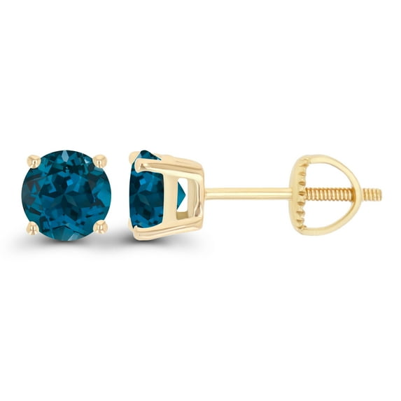 Decadence 14K Yellow Gold Plated Sterling Silver 5mm Round Natural London Blue Topaz December Birthstone Screwback Stud Earrings