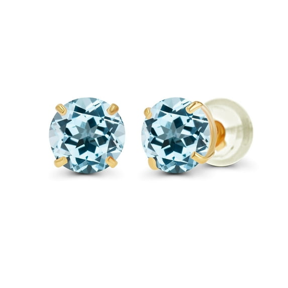 Decadence 14K Yellow Gold Plated Sterling Silver 6mm Round Natural Sky Blue Topaz December Birthstone Prong Set Stud Earrings For Women and Girls