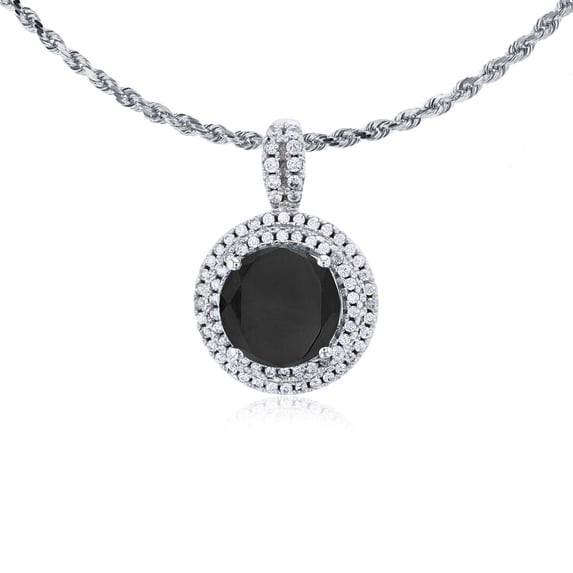 Decadence 14K Yellow, White, Rose Gold 7mm Round Natural Gemstone & 0.25 CTTW Diamonds Double Halo 18" Rope Chain Necklace