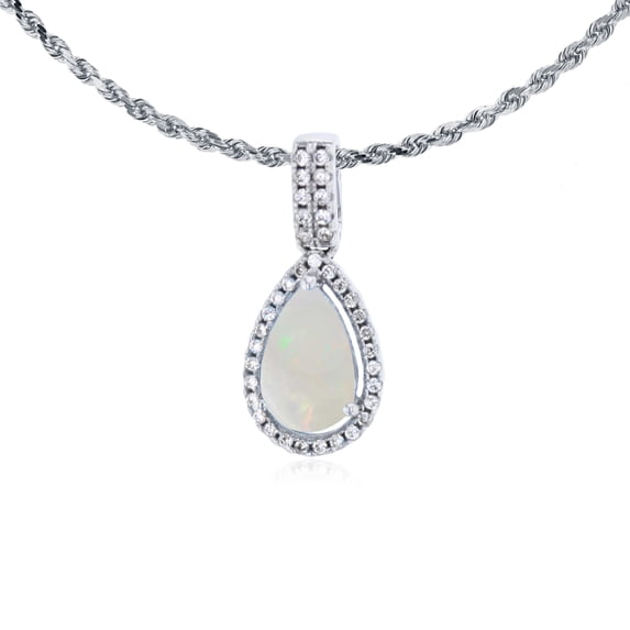 Decadence 14K Yellow, White, Rose Gold 8x5mm Pear Cut Natural Gemstone & 0.11 CTTW Diamond Halo 18" Rope Chain Necklace