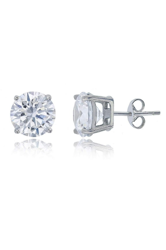 925 Sterling Silver 10mm White Gold Plated Round AAA Cubic Zirconia Solitaire Stud Earrings For Women