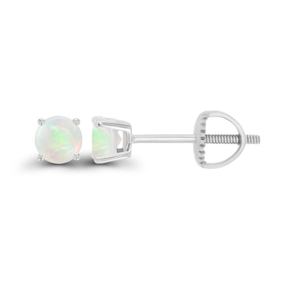 Decadence 925 Sterling Silver 4mm Round Natural Opal October Birthstone Screwback Stud Earrings