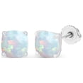 thumbnail image 1 of Decadence 925 Sterling Silver 5mm Cushion Cut Created Opal October Birthstone Screwback Stud Earrings, 1 of 7