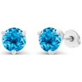 thumbnail image 1 of Decadence 925 Sterling Silver 6mm Round 3 Prong Martini Set Natural Swiss Blue Topaz December Birthstone Screwback Stud Earrings, 1 of 7