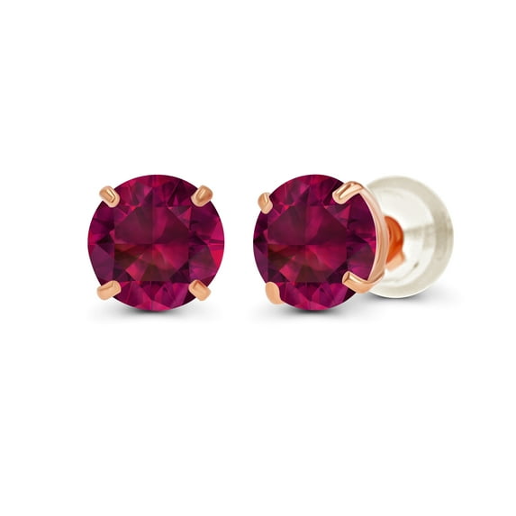 Decadence Genuine 14K Solid Rose Gold 6mm Round Created Ruby July Birthstone Stud Earrings