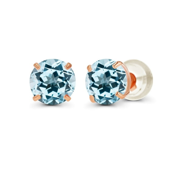 Decadence Genuine 14K Solid Rose Gold 6mm Round Natural Sky Blue Topaz December Birthstone Stud Earrings