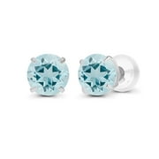 DECADENCE Genuine 14K Solid White Gold 6mm Round Natural Aquamarine March Birthstone Stud Earrings
